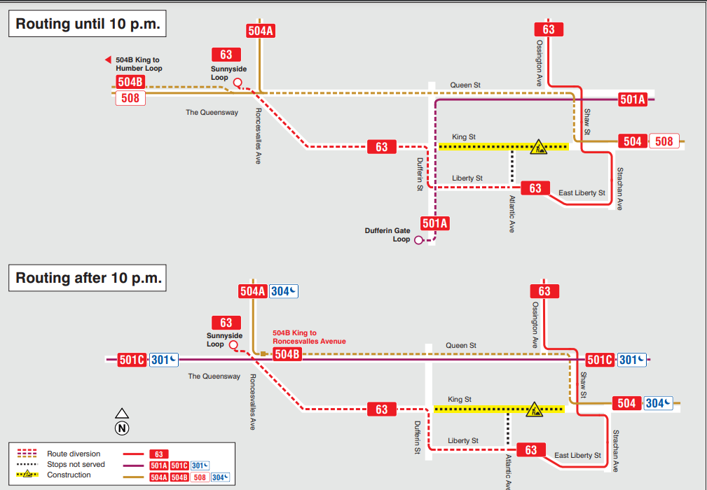 ID: a map of planned track diversions from the TTC. 